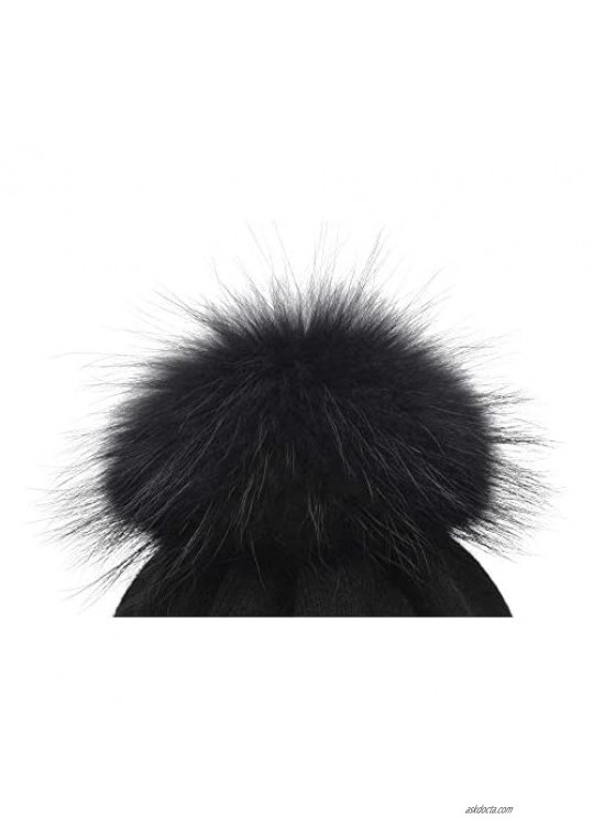 Thick Double Layer Cashmere Beanie - Big Real Raccoon Fur Pom Pom Hat - Winter Slouchy Beanie Women Pom Pom Beanie Ski Hat