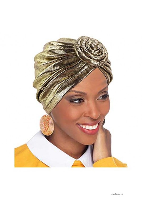 WELROG Women African Turban Headwrap - Chemo Cap Flower Knotted Turban Hat Bonnet Beanie Cap