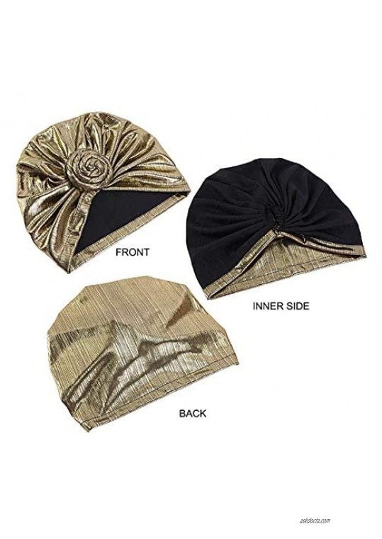 WELROG Women African Turban Headwrap - Chemo Cap Flower Knotted Turban Hat Bonnet Beanie Cap