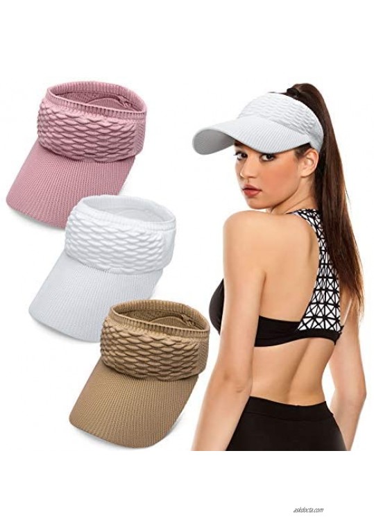 3 Pieces Women Sun Visor Hat for Women Knitted Sun Hats Wide Brim Sun Hats Elastic Sports Hat Empty Top Quick Drying Hat for UV Protective Golf Riding Beach Hiking