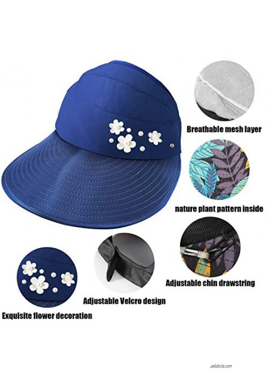 3 Pieces Women Sun Visor Hat Wide Brim UV Protection Hats Sun Protective Packable Bucket Hat