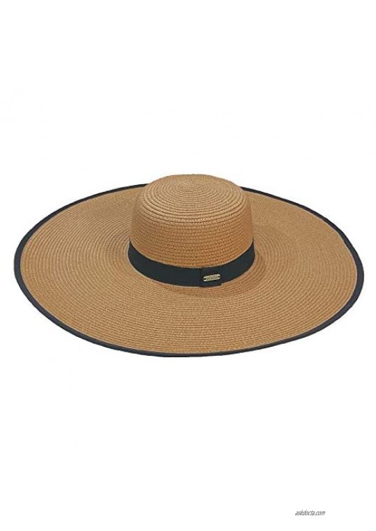 accsa Womens Wide Brim Floppy Sun Hats 6 Inch Oversized Brim Straw Hats Summer Beach Black Band Foldable Sun Protection