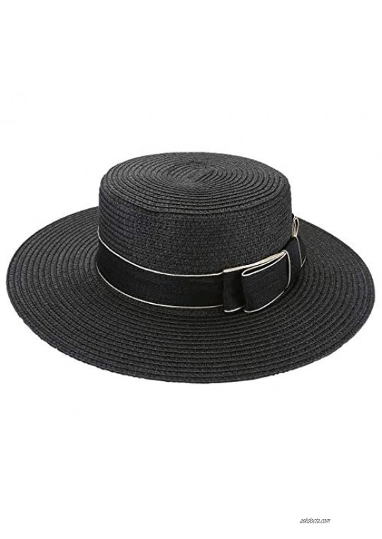 Ayliss Women Straw Hat Bowknot Boater Summer Fedoras Beach Sun Hat