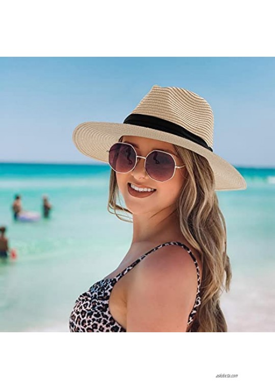 Beach Hats for Women Straw Wide Brim Summer UPF Travel Fedora Panama Men Sun Hat