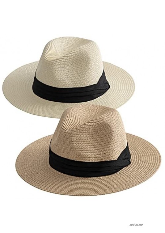 Beach Hats for Women Straw Wide Brim Summer UPF Travel Fedora Panama Men Sun Hat