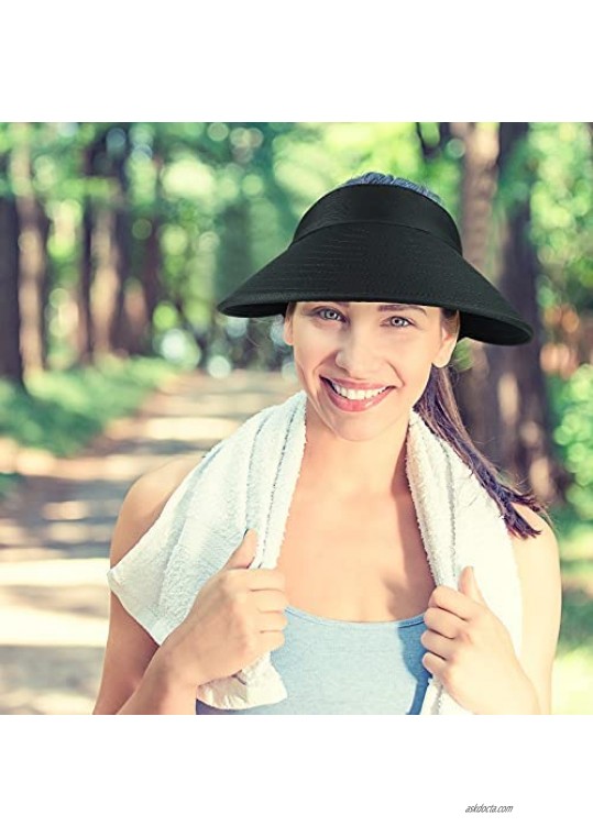 Cooraby Sun Visor Hats Large Brim Hats Empty Top Summer Cap Golf Beach Cap Adjustable Sunhat for Women