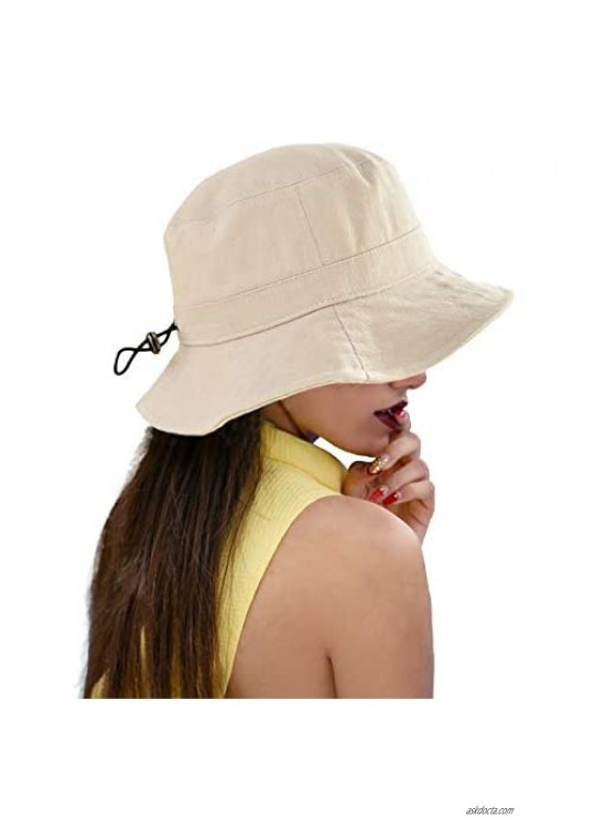 ENJOYFUR Summer Sun Hats for Women Packable Cotton Sun Hats with Chinstrap Womens UV Protection Bucket Hats for Summer