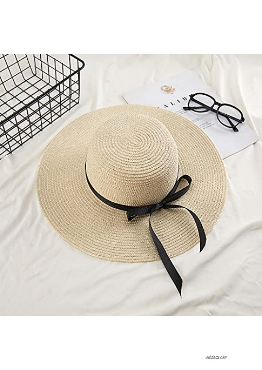 FARVALUE Women's Sun Beach Straw Hat Wide Brim Floppy Folable UPF 50+ Summer Hat for Women