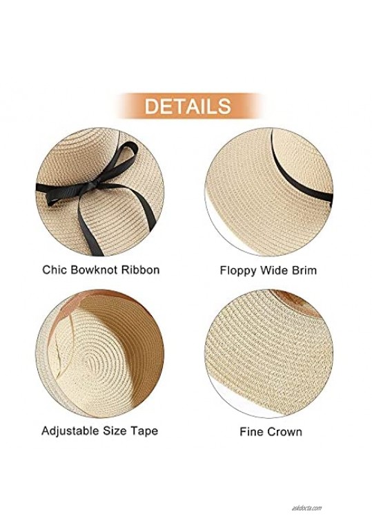 FARVALUE Women's Sun Beach Straw Hat Wide Brim Floppy Folable UPF 50+ Summer Hat for Women