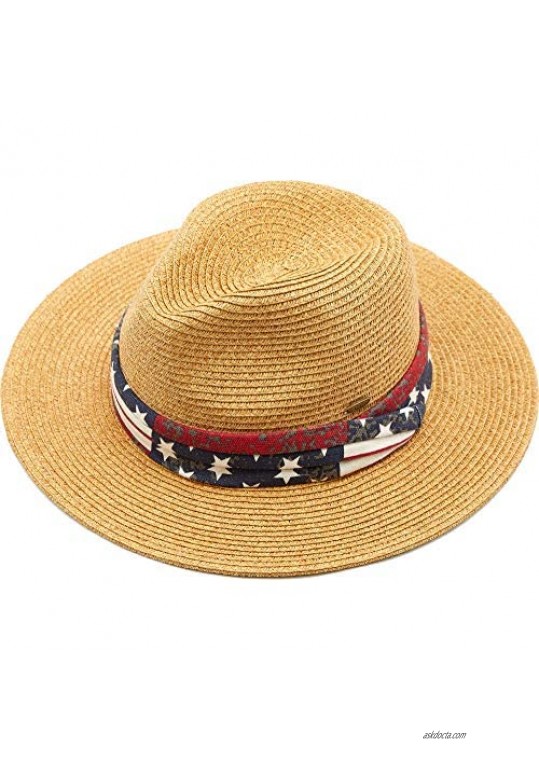 Funky Junque Womens Short Wide Brim UPF 50 Adjustable Beach Straw Fedora Panama Sun Hat