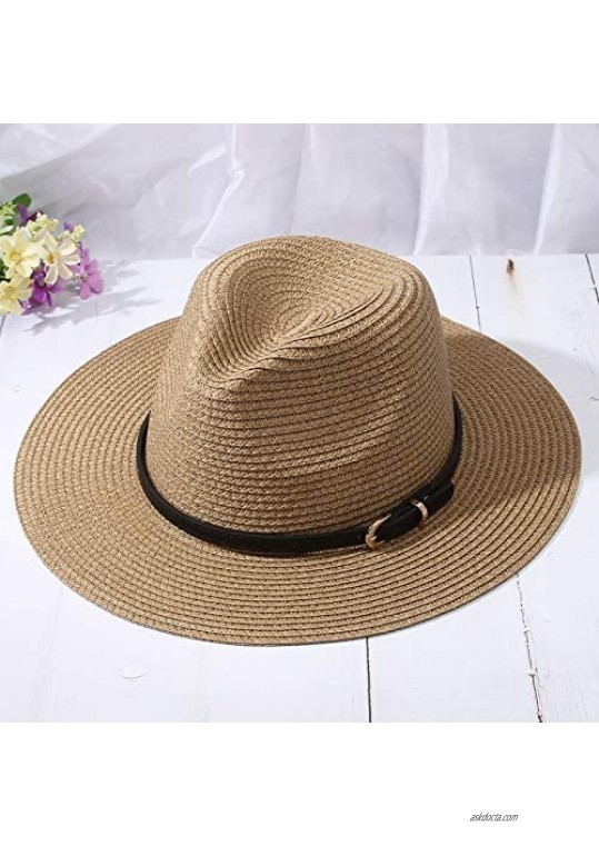 GEMVIE Straw Sun Hats for Women Wide Brim Panama Sun Hat UPF50 Fedora Beach Hat