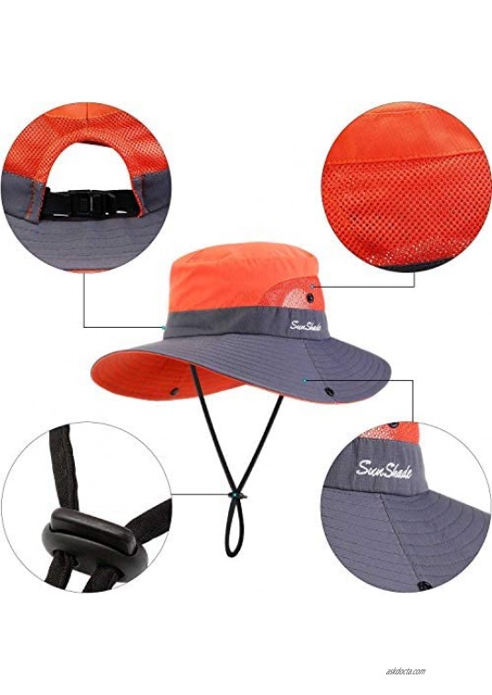Geyoga 2 Pack Sun UV Protection Hat Mesh Wide Brim Sun Hat Outdoor Foldable Beach Hiking Fishing Summer Hat 56-58 cm (Pink and Orange)