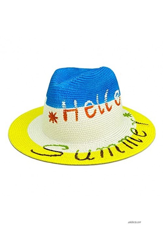 Gossifan Women Sun Straw Fedora Beach Hat Panama Hat Wide Brim Sun Hat