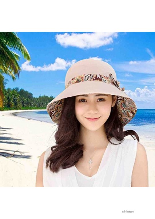 HINDAWI Womens Sun Hat Summer UPF 50+ UV Protection Beach Hat Foldable Wide Brim Cap