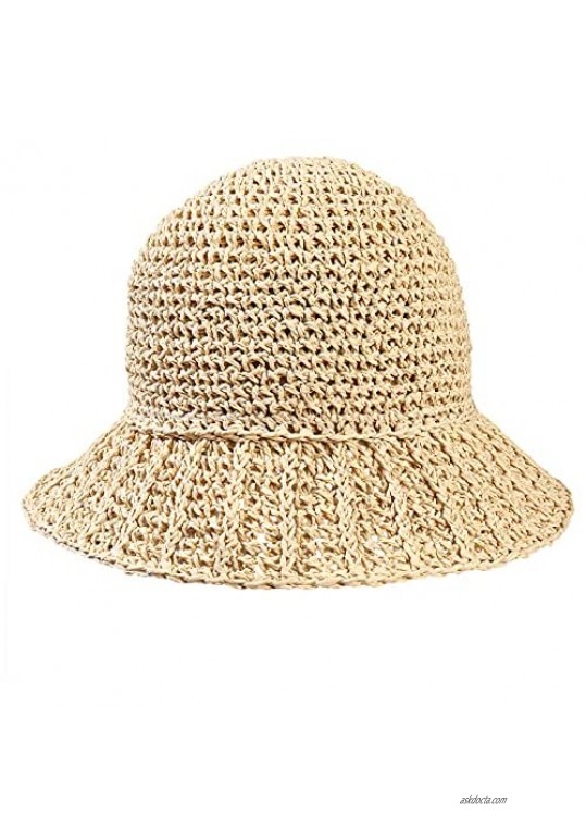 HZEYN Summer Hats for Women Raffia Straw Woven Wide Brim Bucket Hat Foldable Sun Hat Beach Accessories Sun Protective UPF 50+