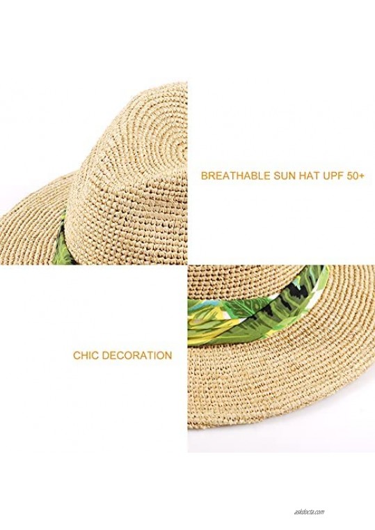 Jack&Arrow Sun Hats for Women Womens Wide Brim Beach Straw Hat UV UPF50 Travel Holiday Summer Floppy Hat