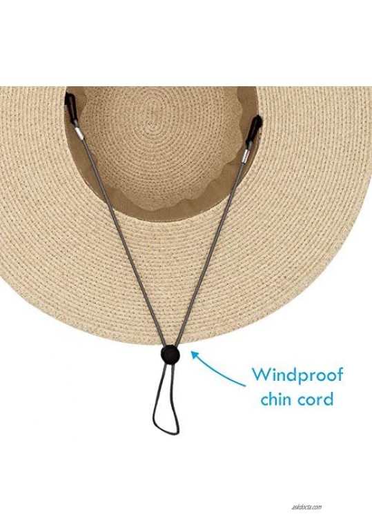 JENDI Womens Wide Brim Straw Panama Sun Hat Foldable/Packable Beach Fedora Sun Hat for Summer UV Protection UPF50+ Adjustable