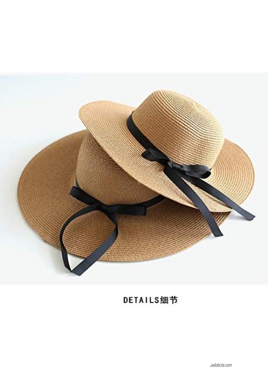 Julylee 2PCS Parent-Child Straw Hat Girls Women's Bowknot Beach Sun Hat