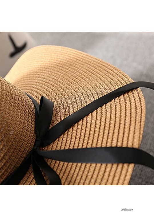 Julylee 2PCS Parent-Child Straw Hat Girls Women's Bowknot Beach Sun Hat