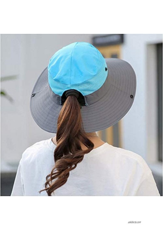 KPWIN Sun Hats for Women Women's Ponytail Bucket Hat Outdoor UV Protection Foldable Mesh Wide Brim Beach Fishing Hat