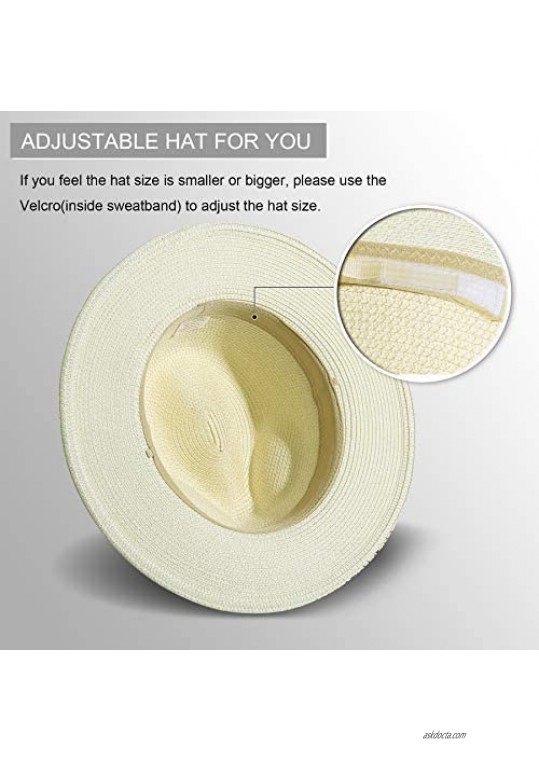 Lanzom Men Women Wide Brim Straw Foldable Roll up Hat Fedora Summer Beach Sun Hat UPF50+