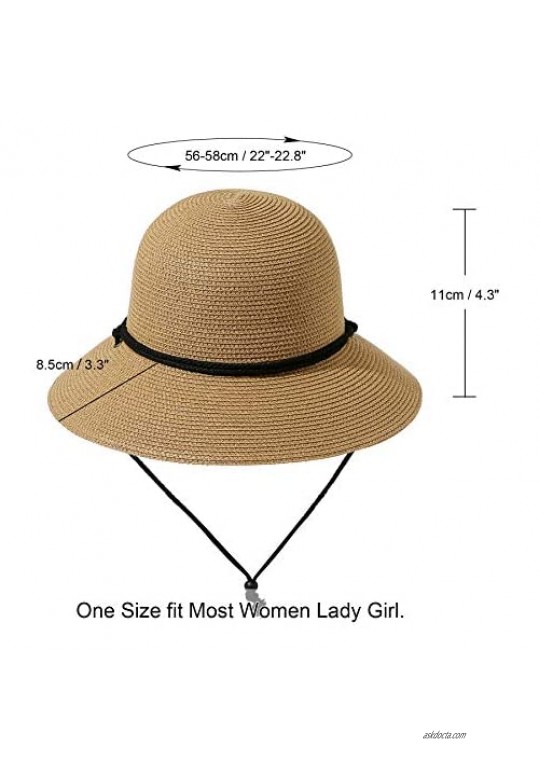 Lanzom Womens Foldable Wide Brim Straw Roll Up Sun Hat UPF 50 Summer Sun Hat with Wind Lanyard