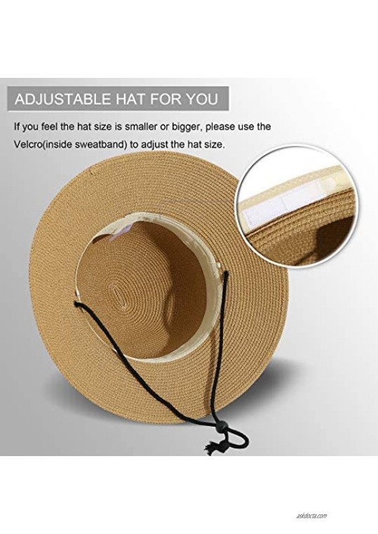 Lanzom Womens Foldable Wide Brim Straw Roll Up Sun Hat UPF 50 Summer Sun Hat with Wind Lanyard