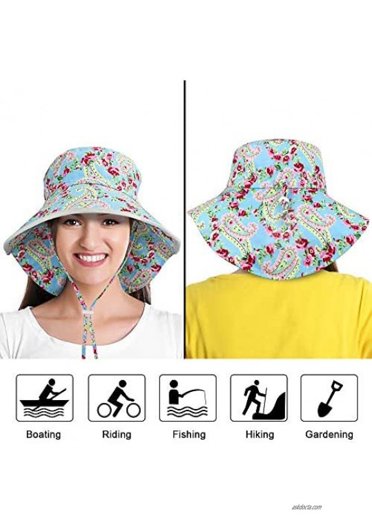 Megawodar Womens Sun hat Wide Brim Outdoor Fishing Hat with Large Neck Flap Hiking Hats for Women