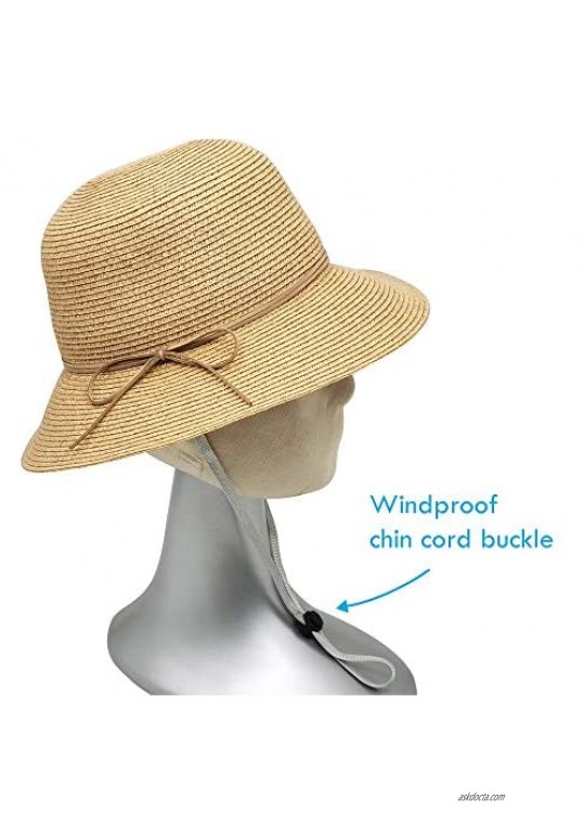 MORSTYLE Women Foldable Straw Bucket Cloche Summer Sun Beach Hat Packable Adjustable UPF50+