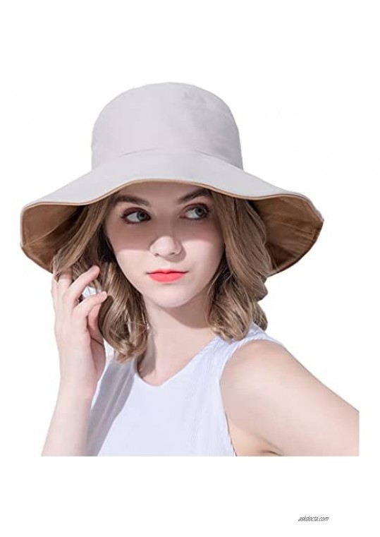 QICKN Womens Lightweight Safari Wide Brim Sun Hats UPF50+ UV Packable Beach Hat Summer Bucket Cap for Travel Strap Cool