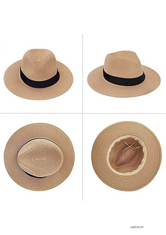 snailman Women Wide Brim Beach Hats Straw Panama Sun Hat Floppy Fedora Cap UPF50+