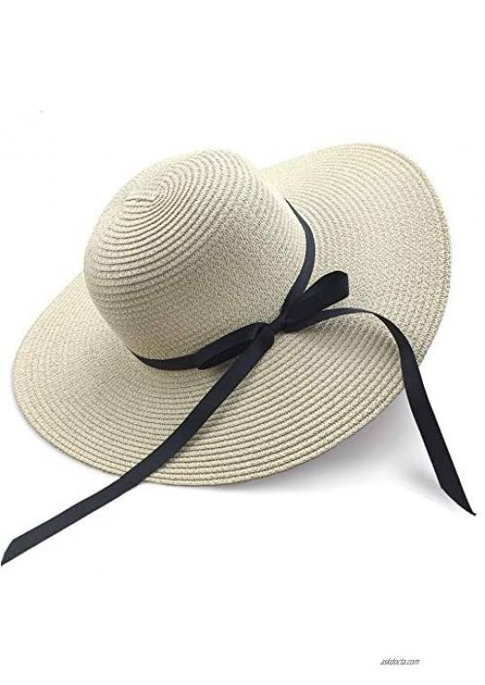 Sun Hats Floppy Foldable Bowknot Large Wide Brim Straw Women's Hats Summer Beach Cap UV Protection