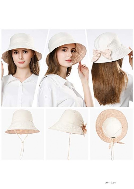 UPF50+ Summer Sunhat Bucket Packable Breathable Wide Brim Hats w/Chin Cord for Women