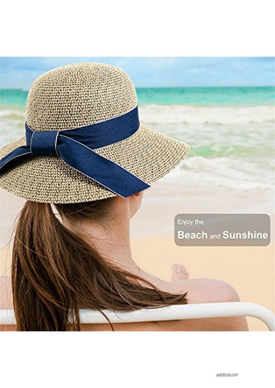 Women Sun Hat Summer Straw Hat Floppy Beach Hat Wide Brim UV Protection Hats UPF 50 with Chin Strap