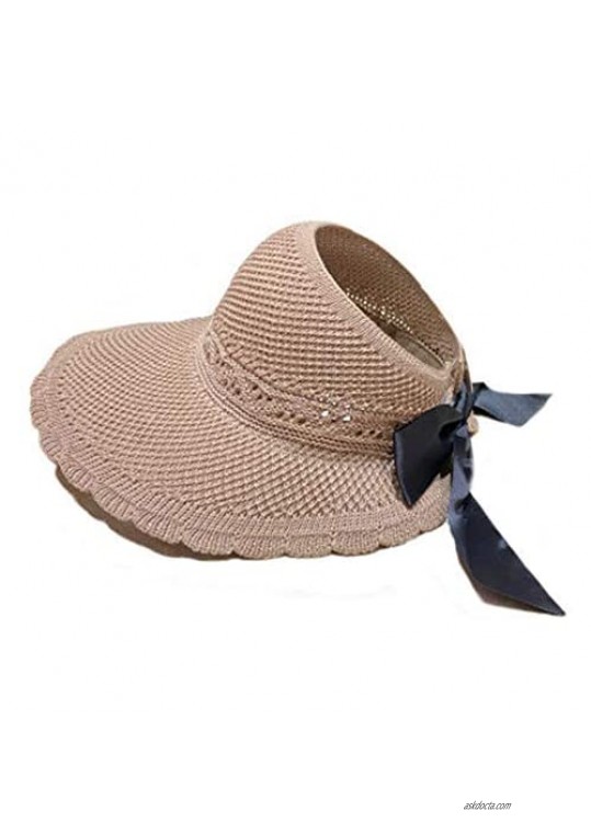 Women Wide Brim Roll-up Straw Hat  Women's Beach Sun Visor Travel Floppy Foldable UV Hat Adjustable Size.