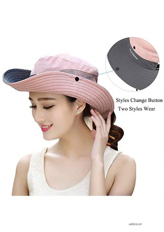 Women's Hiking Sun Hat Summer UV Protection Travel Outdoor Foldable Fishing Hats with Ponytail Hole