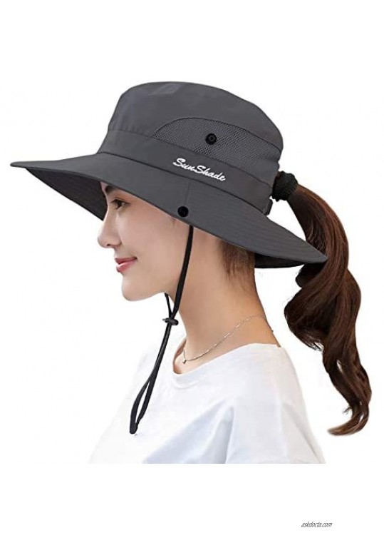 Women's Sun Hat Outdoor UV Protection Bucket Mesh Boonie Hat Adjustable Fishing Safari Cap Waterproof