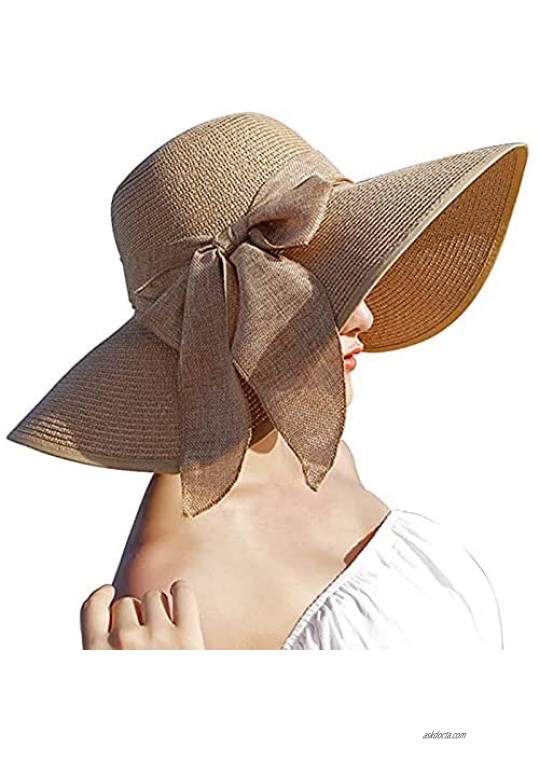 Women's Wide Brim Sun Protection Straw Hat Folable Floppy Hat Summer UV Protection Beach Cap