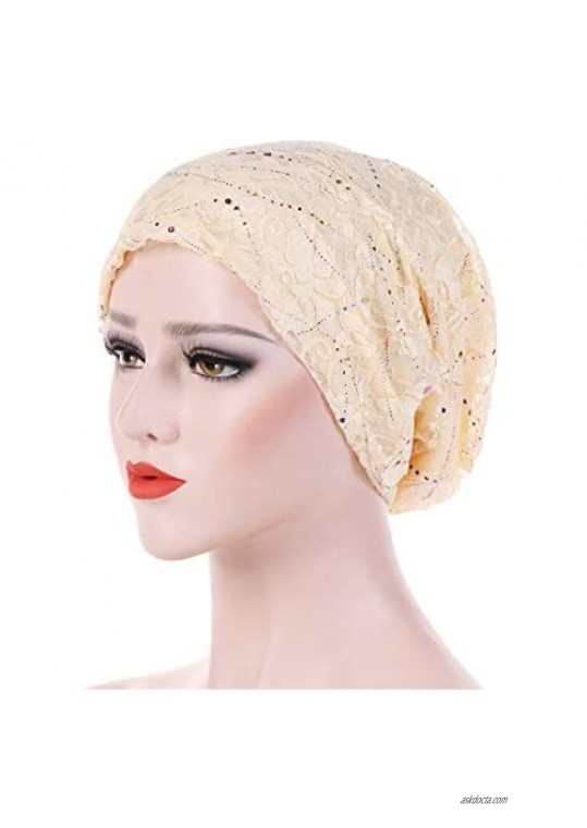 HZUX Elegant Turbans Hats for Women Lace Soft Head Headwear Bonnet India Hat Hijab Scarfs Cap