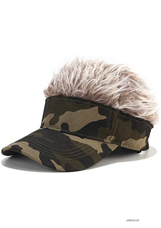 Malaxlx Mens Visor Cap Wig Adjustable Baseball Cap Golf Hats with Fake Hair
