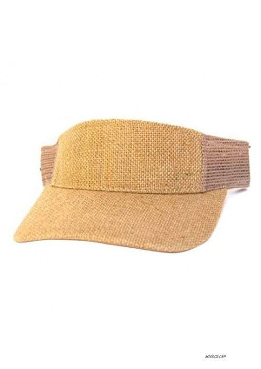 MM Collections Burlap Summer Sun Visor Hat Cap  Khaki Mesh