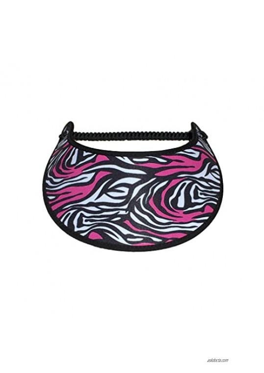 Pickleball - Fashion Fabric Foam Sun Visor for Women - The Sporty Look - Adjustable to Any Size Head - No Pressure & No Headache! | Zebra w/Pink w/Trim Design