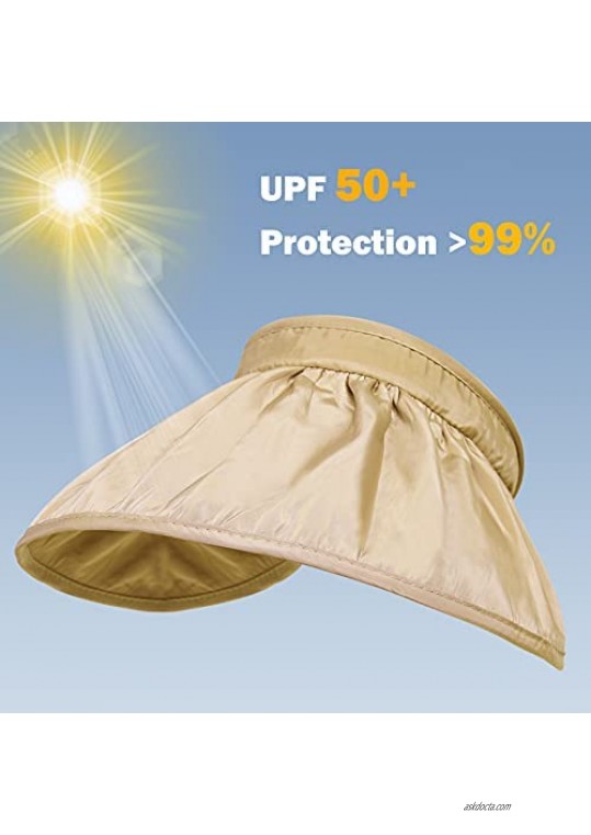Sun Visor Hat Women Large Brim Sun Shell Hat Foldable Beach Cap an-ti UV UPF 50+