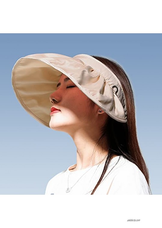 Sun Visor Hat Women Large Brim Sun Shell Hat Foldable Beach Cap an-ti UV UPF 50+