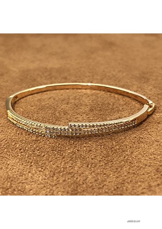 18K Gold Plated Multilayer Stripe Cubic Zirconia Bangle Bracelet Minimalist Charm Graduation Gifts Gold Bracelets for Her Women Girl