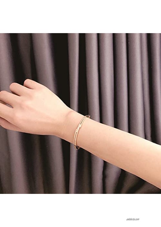 18K Gold Plated Multilayer Stripe Cubic Zirconia Bangle Bracelet Minimalist Charm Graduation Gifts Gold Bracelets for Her Women Girl