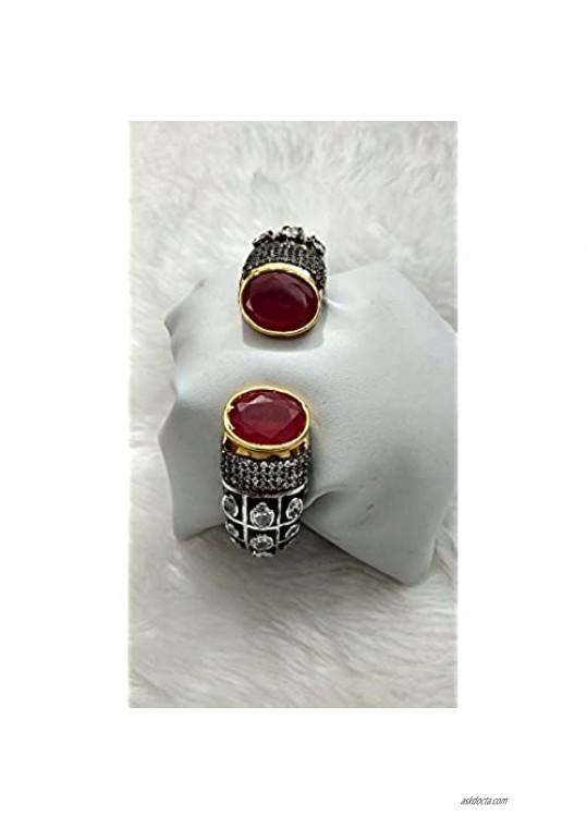 Babosa Sakhi Ruby Red Bracelet Victorian Antique Black Cz Oxidised Dual Tone Openable Ethnic Party Bangle BR34