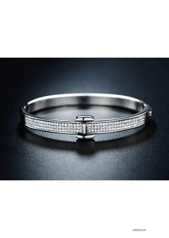 Bazel Gold Plated or White Gold Plated Crystal Belt Bangle (White Gold)