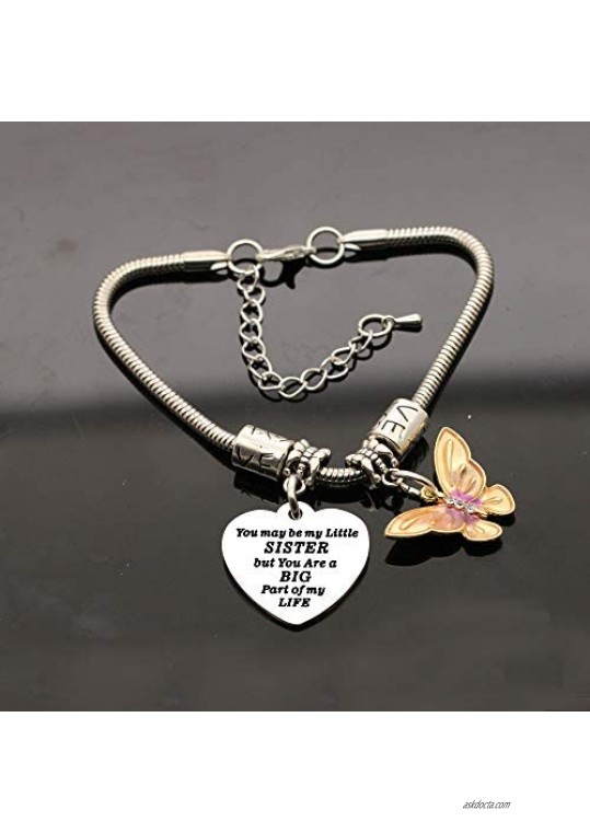 CAROMAY for Little Sister Bracelet Butterfly Charm Bangle Sis Appreciation Birthday Graduation Gift from Big Brother Sister
