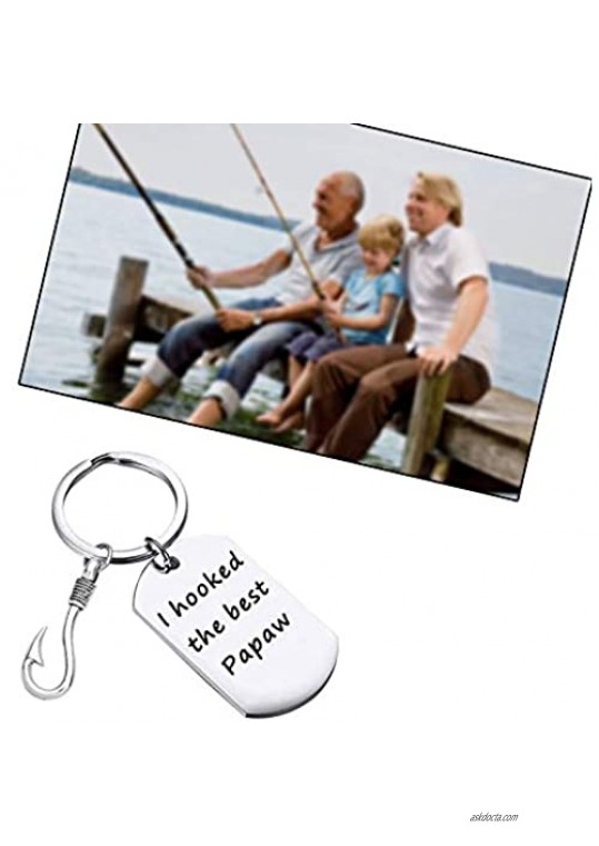 CHOORO Pop Pop Keychain Grandpa Fishing Hook Keychain Grandfather Gift I Hooked The Best Papaw Dad Gift